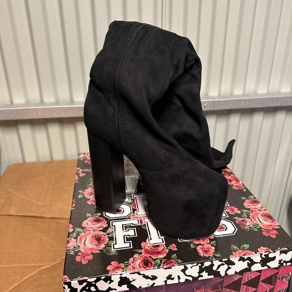 Jeffrey Campbell OTK (thigh high for some) Black Suede Platform Boots